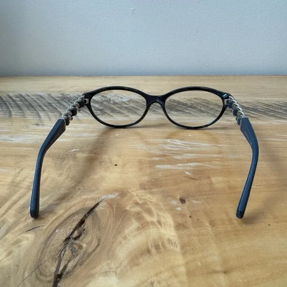 Rare Chanel 3223-Q Navy Blue Leather Chain Link Oval Eyeglasses Frames Italy - Picture 3 of 12